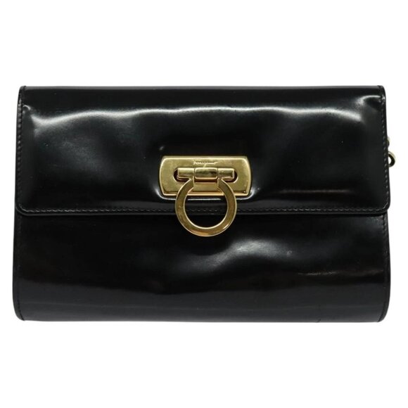 Salvatore Ferragamo Gancini Chain Bag Patent Leather Black Gold - Picture 2 of 15